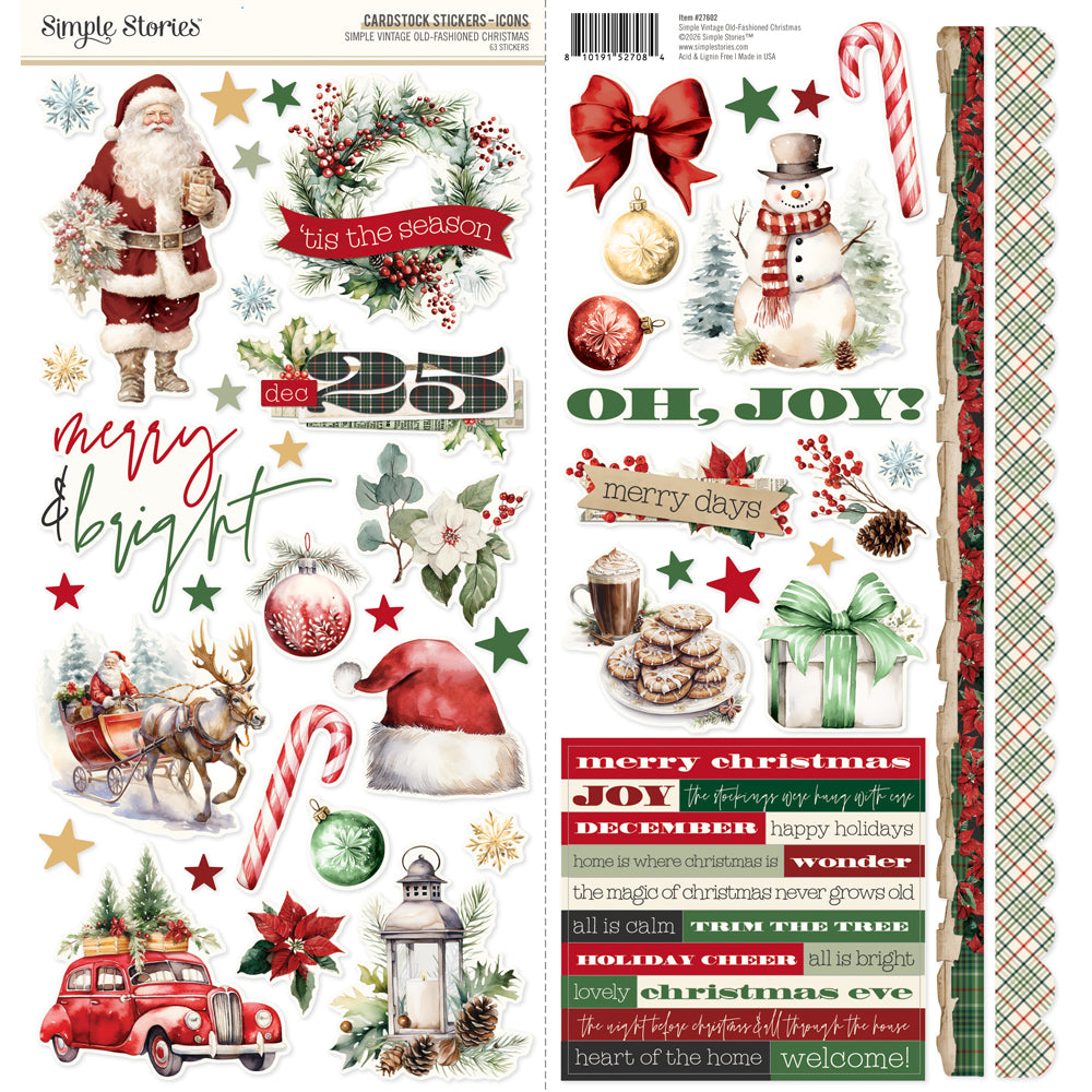 Simple Stories - Simple Vintage Old Fashioned Christmas Cardstock Stickers Icons **PRE-ORDER**