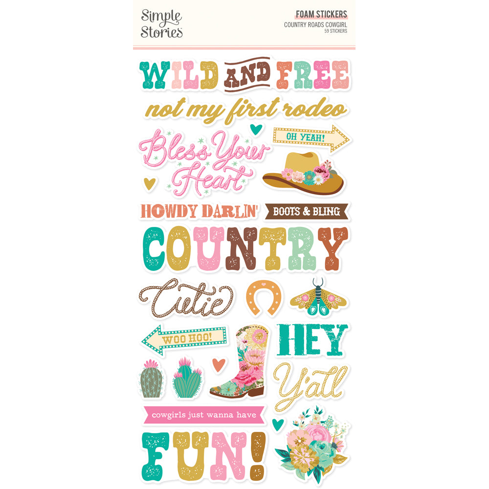 Simple Stories - Country Roads Cowgirl Foam Stickers **Pre-Order**