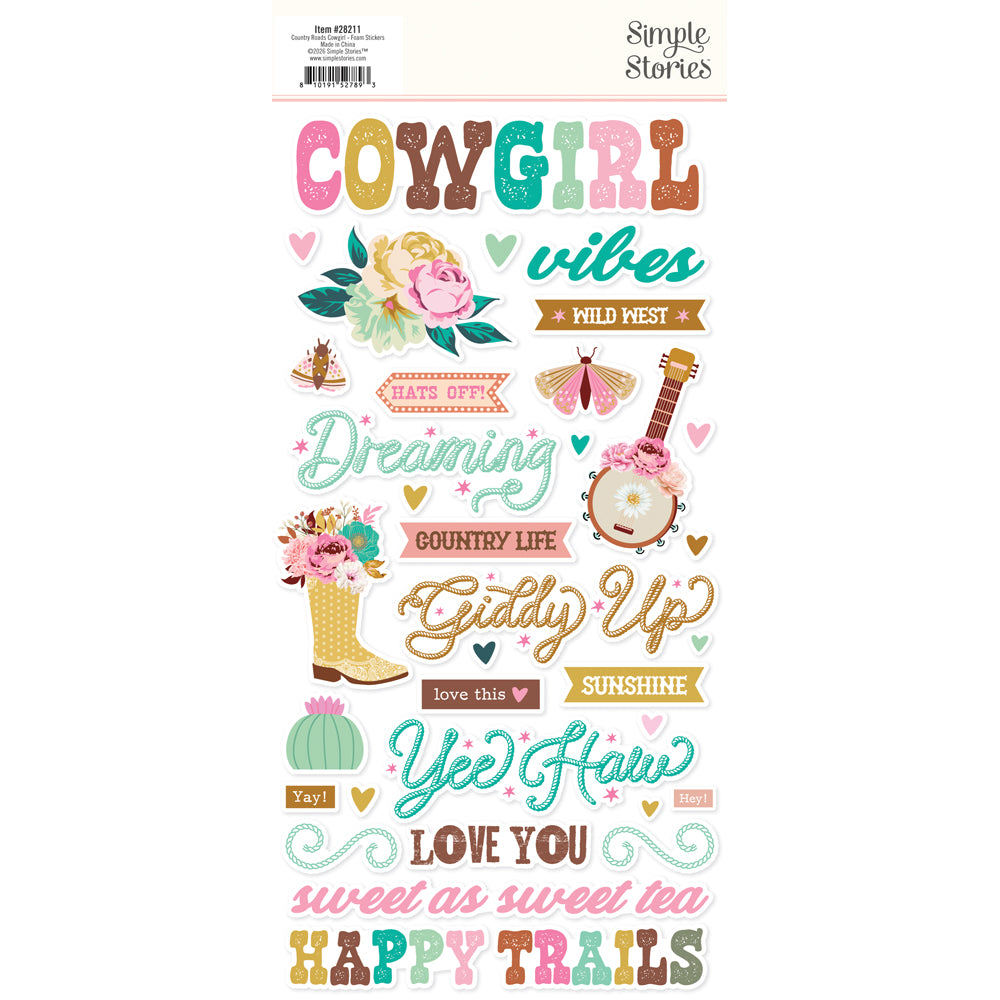 Simple Stories - Country Roads Cowgirl Foam Stickers **Pre-Order**