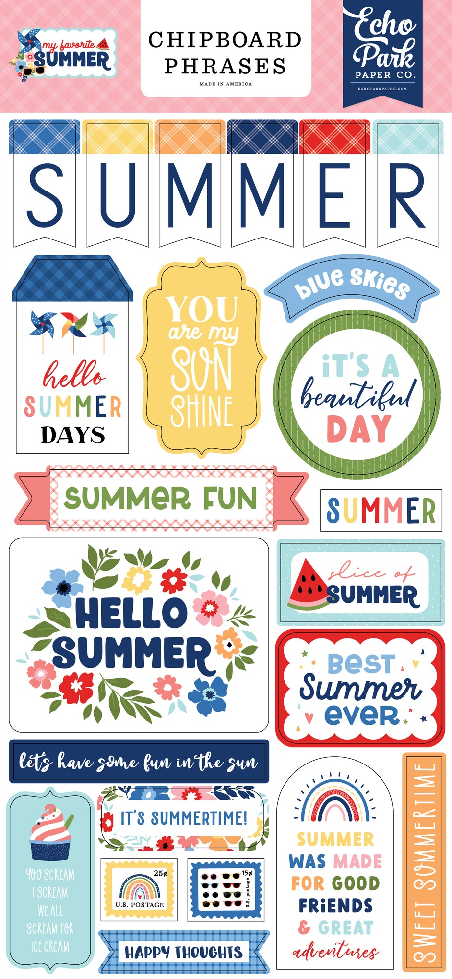 My Favorite Summer 6X13 Chipboard Phrases