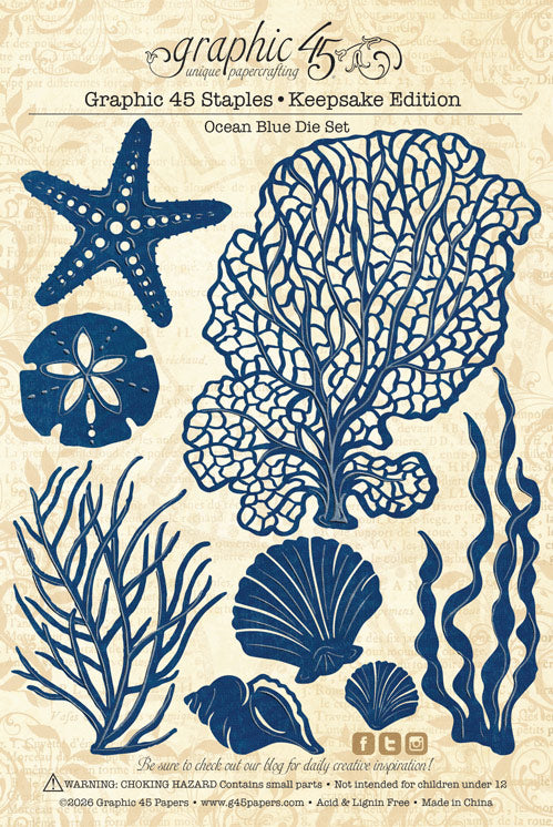 Graphic 45 Keepsake Kit with Exclusive Metal Die (Ocean Blue)