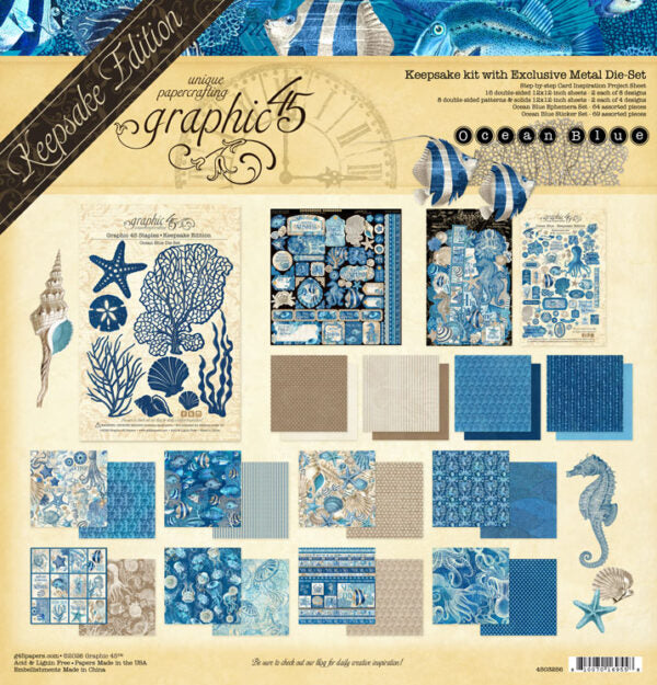 Graphic 45 Keepsake Kit with Exclusive Metal Die (Ocean Blue)