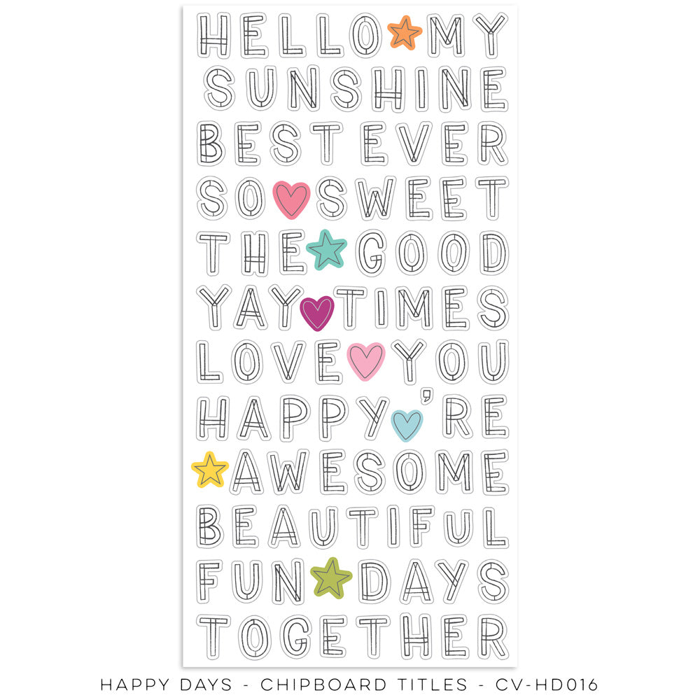 Happy Days Chipboard Title Stickers