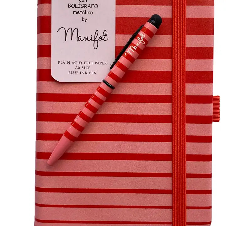 MANIFOL Striped A6 Notebook with Matching Pen (Pocket Journal)