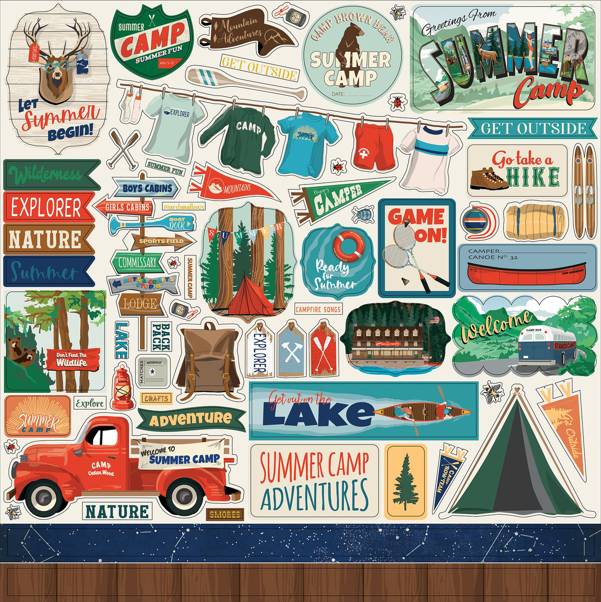 Carta Bella Summer Camp Elements Cardstock Stickers 12"x12”