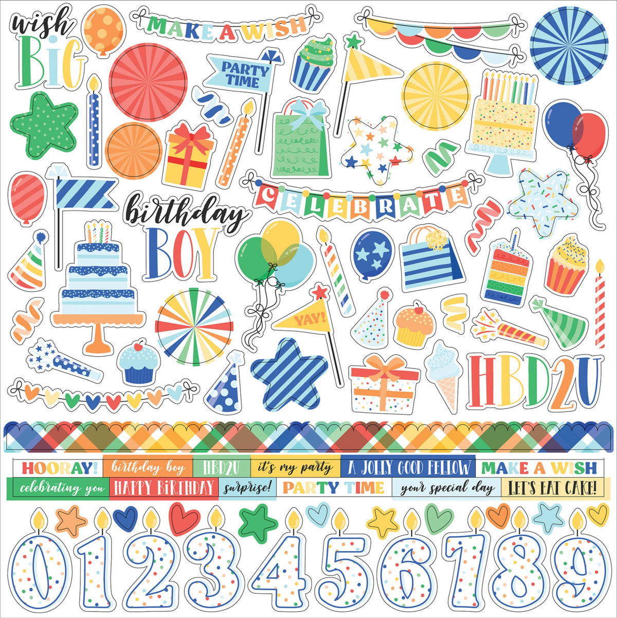 Make A Wish Birthday Boy Cardstock Stickers 12"X12"-Elements