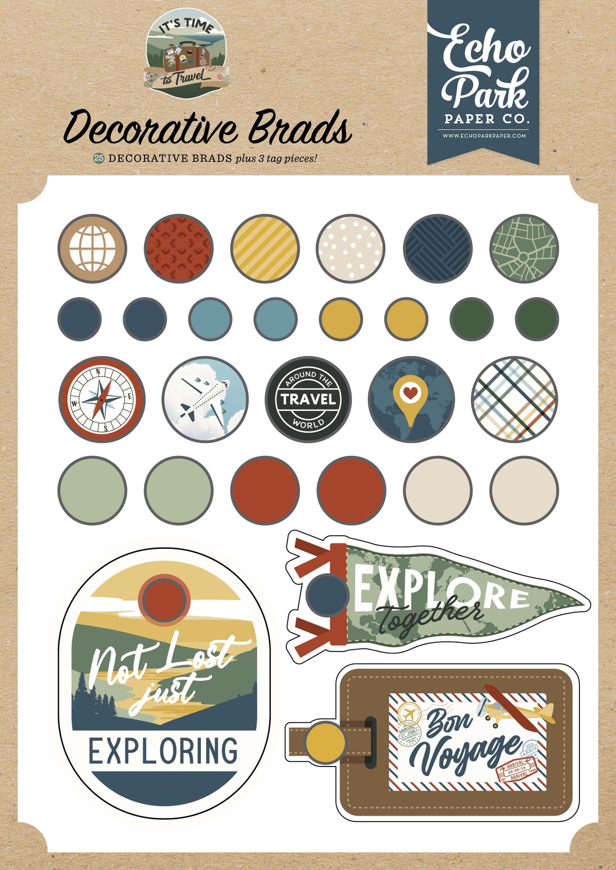 Echo Park Decorative Brads-It's Time To Travel