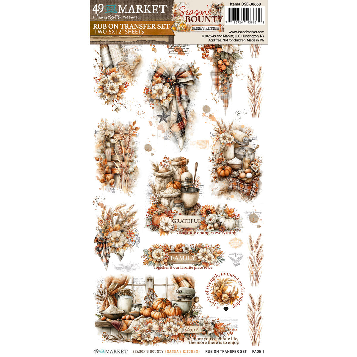 49 and Market - Season's Bounty 6 x12 Nanna's Kitchen Rub-on Transfer Set - official 49 and Market product image
