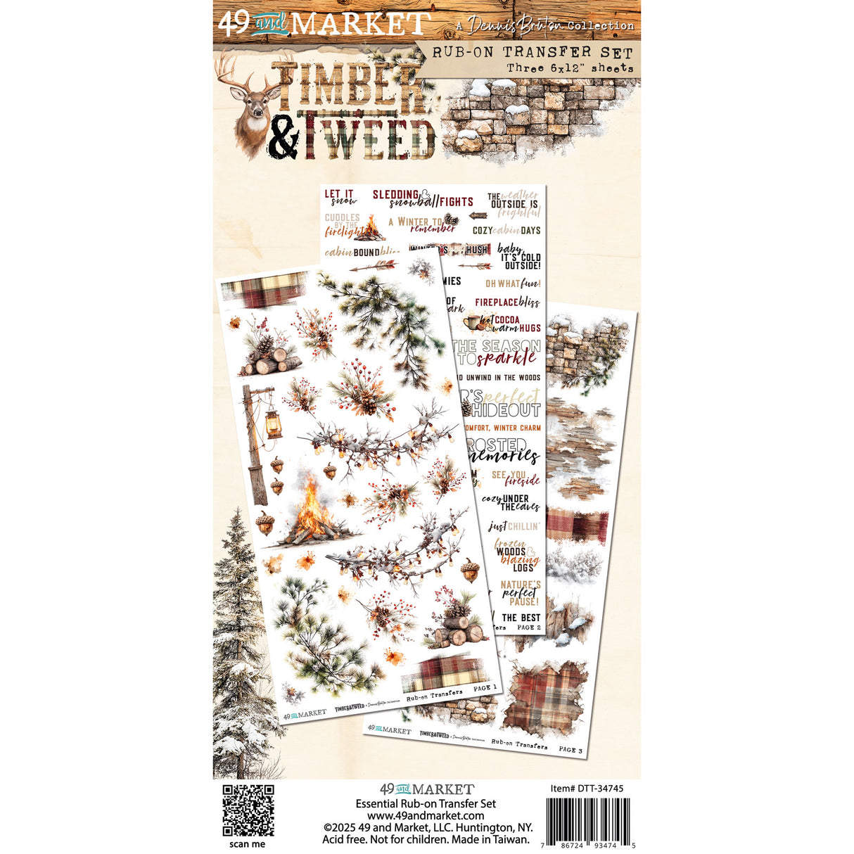 49 and Market 6 x12 Essential Rub-on Transfer Set - Timber and Tweed