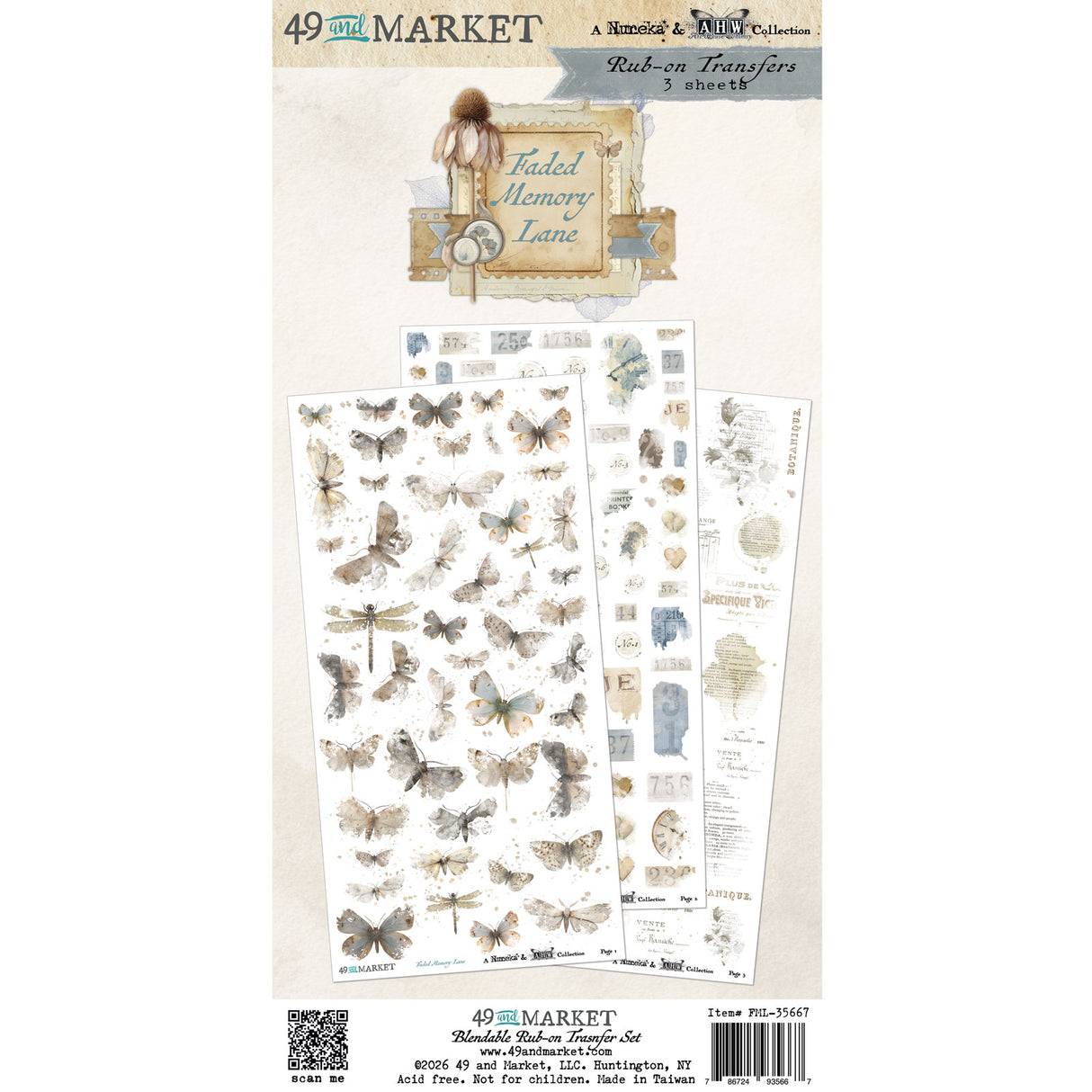 49 and Market 6 x12 Blendable Rub-on Transfer Set - Faded Memory Lane