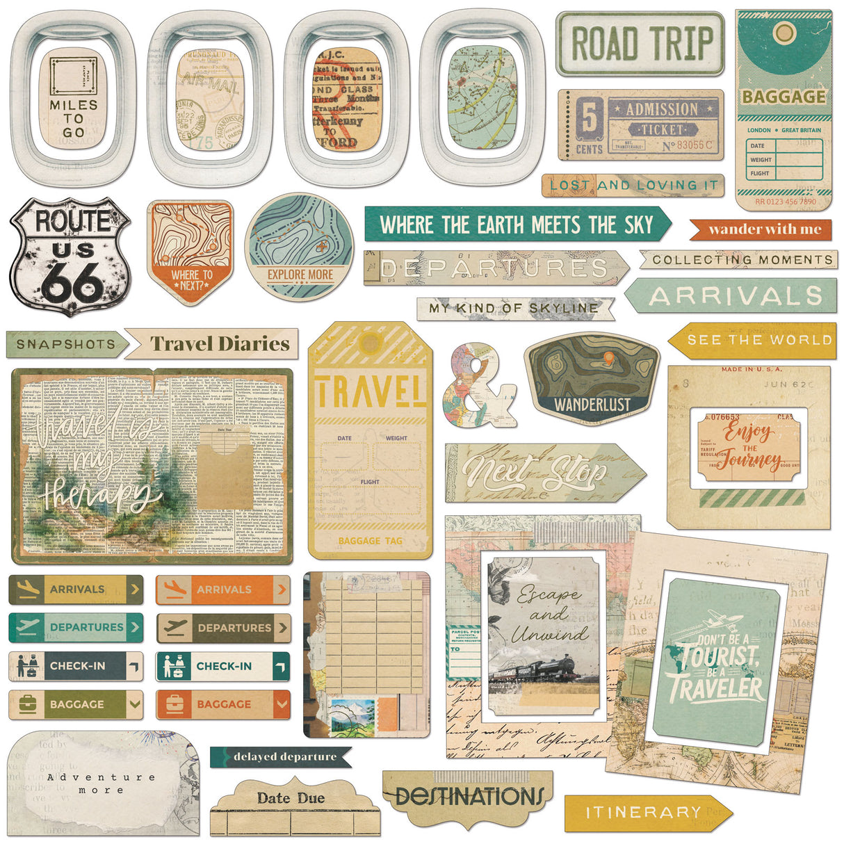 49 and Market Chipboard Elements - Travel Diaries