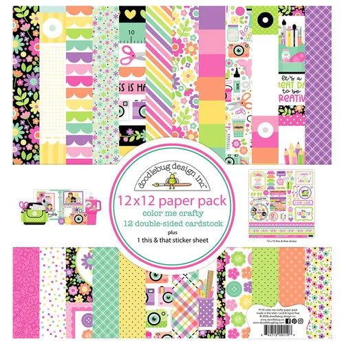 Doodlebug Design - Color Me Crafty Collection - 12 x 12 Paper Pack
