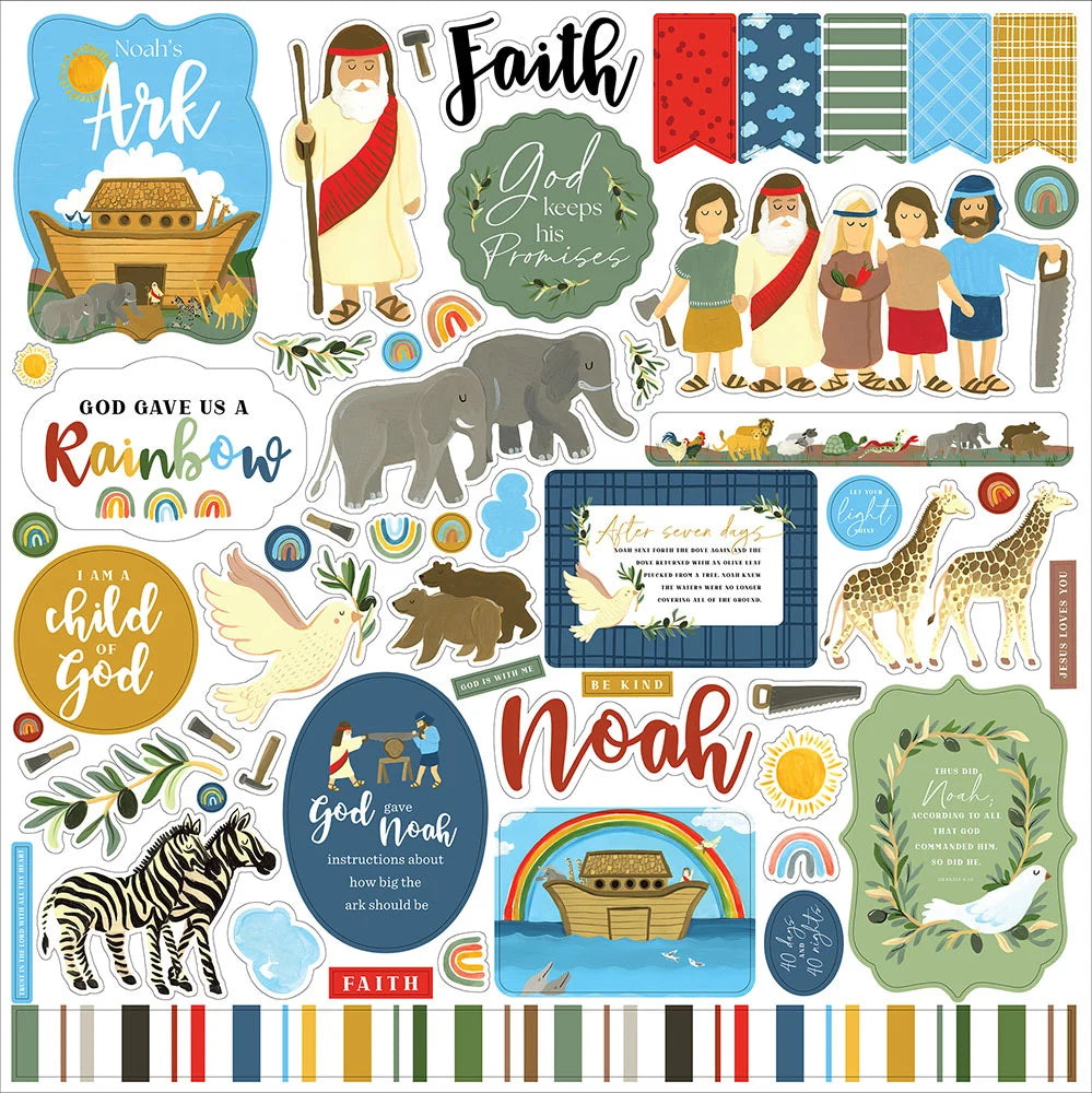Echo Park - Bible Stories Collection - Noah's Ark - 12 x 12 Cardstock Stickers - Elements