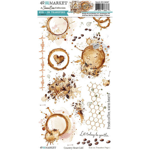 49 and Market - Country Heart Cafe Collection - 6 x 12 Blendable Rub-On Transfers