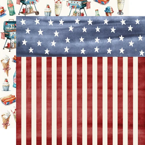 Simple Stories - Simple Vintage Land Of The Free Collection - 12 x 12 Double Sided Paper - Stars And Stripes