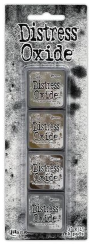 Tim Holtz Distress Oxide Mini Ink Pads Frayed Burlap, Gathered Twigs, Ground Espresso, Hickory Smoke