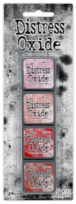 Tim Holtz Distress Oxide Mini Ink Pads Kitsch Flamingo, Saltwater Taffy, Candied Apple, Fired Brick