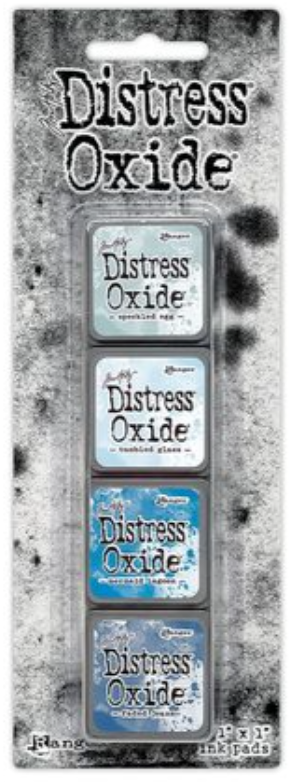 Tim Holtz Distress Oxide Mini Ink Pads Speckled Egg, Tumbled Glass, Mermaid Lagoon, Faded Jeans