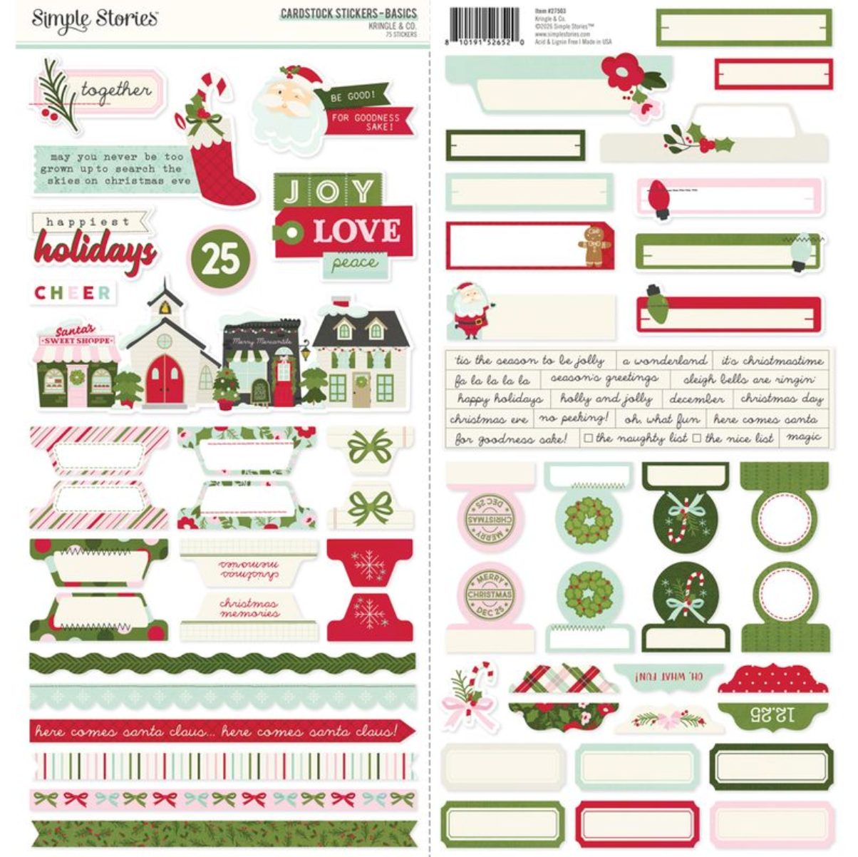Simple Stories Kringle and Co Cardstock Stickers Basics