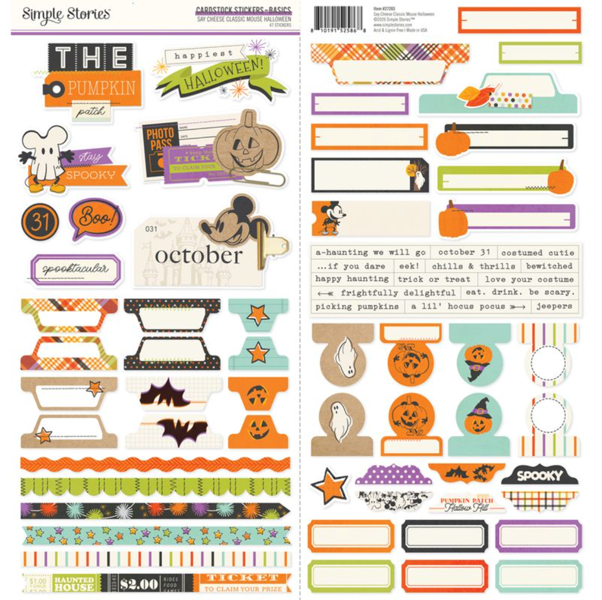 Simple Stories Say Cheese Classic Mouse Halloween Cardstock Sticker Basics