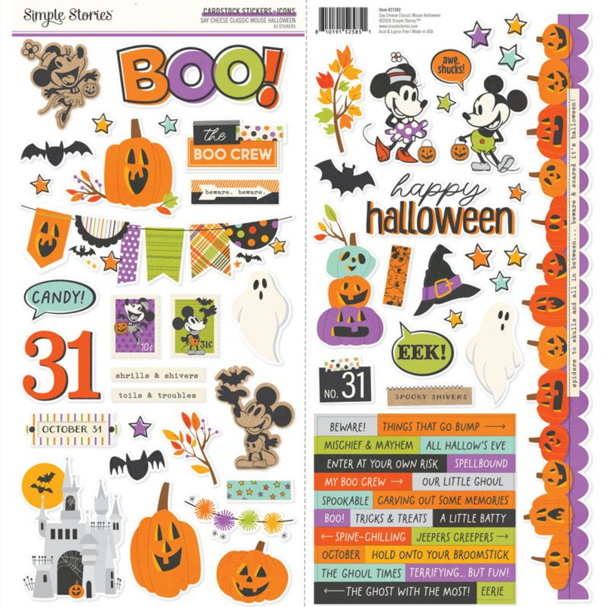 Simple Stories Say Cheese Classic Mouse Halloween Cardstock Sticker Icons