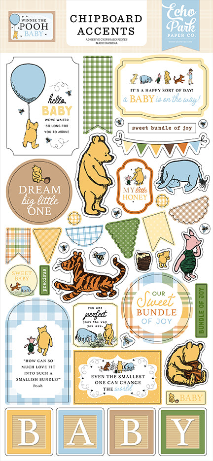 Winnie The Pooh Baby 6x13 Chipboard Accents