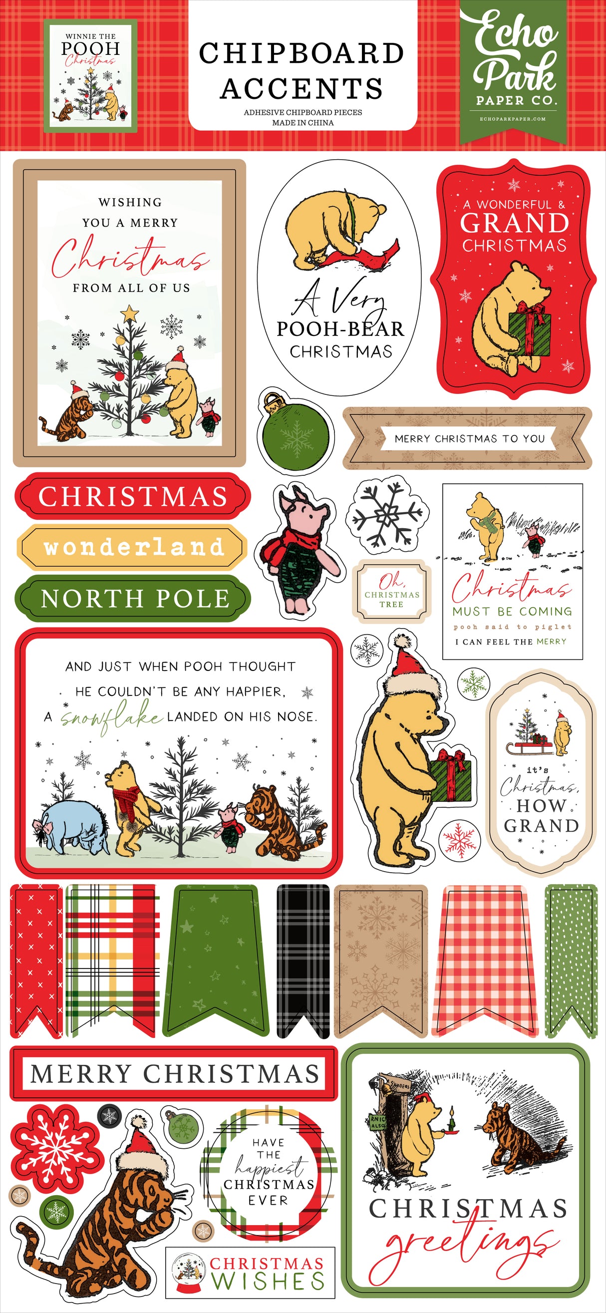 Winnie The Pooh Christmas - 6x13 Chipboard Accents