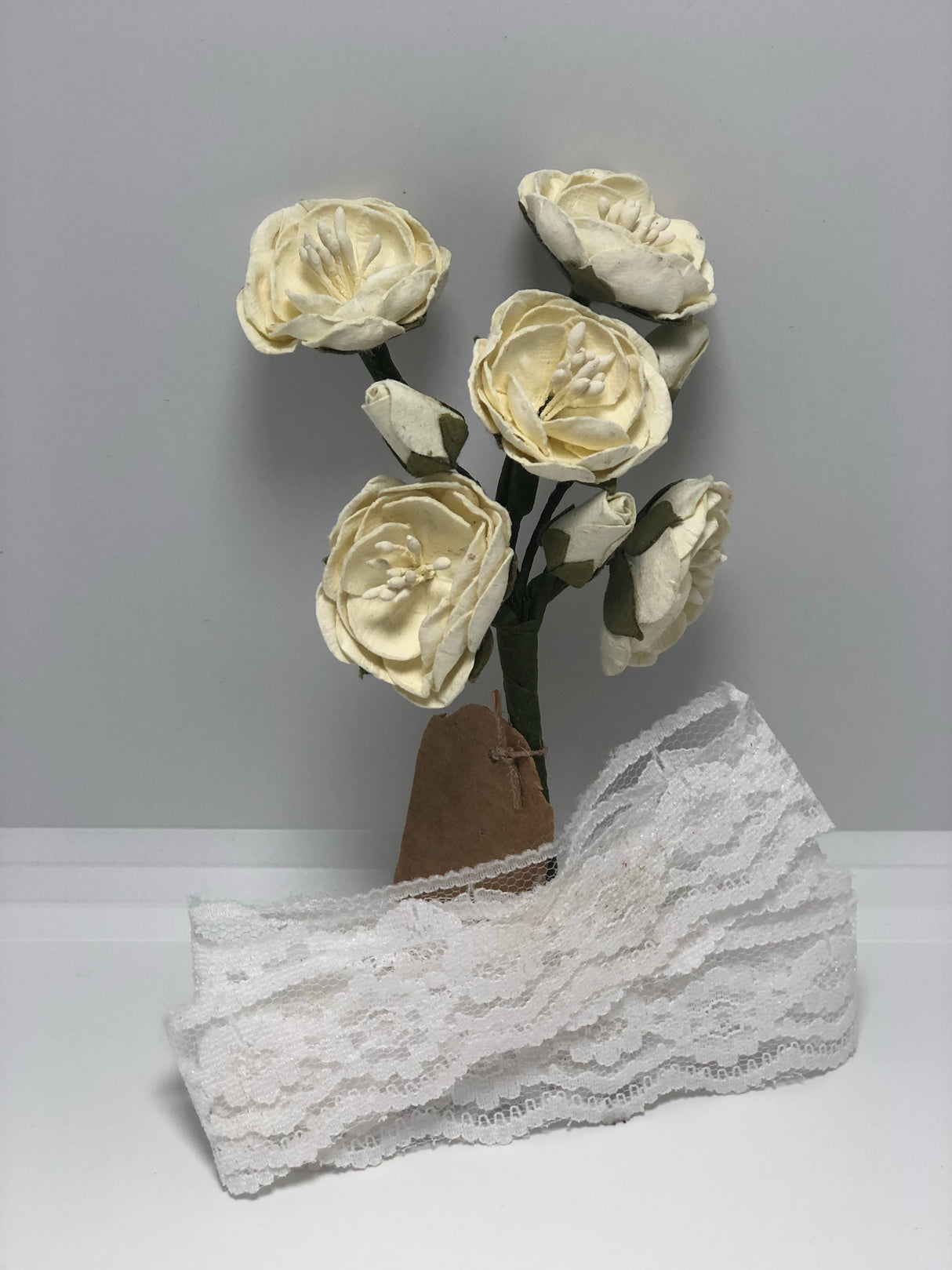 Little Birdie Handmade Flowers Mardelle Bunch with Crochet Lace , Classic White , 8 pieces
