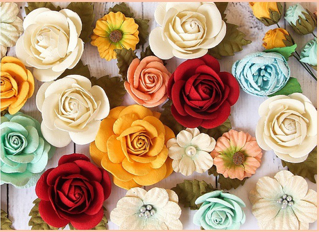 Flowers, ribbon and trinkets
