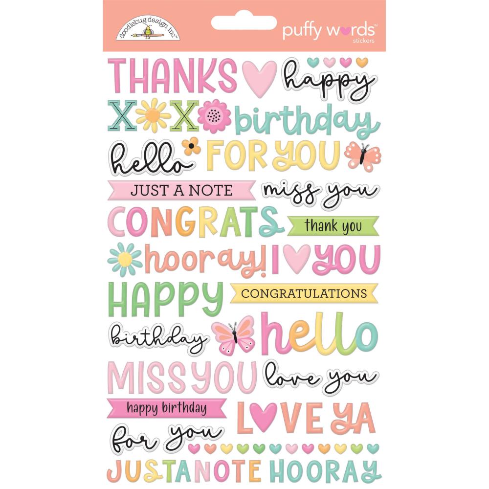 Doodlebug Puffy Words Stickers - Butterfly Kisses