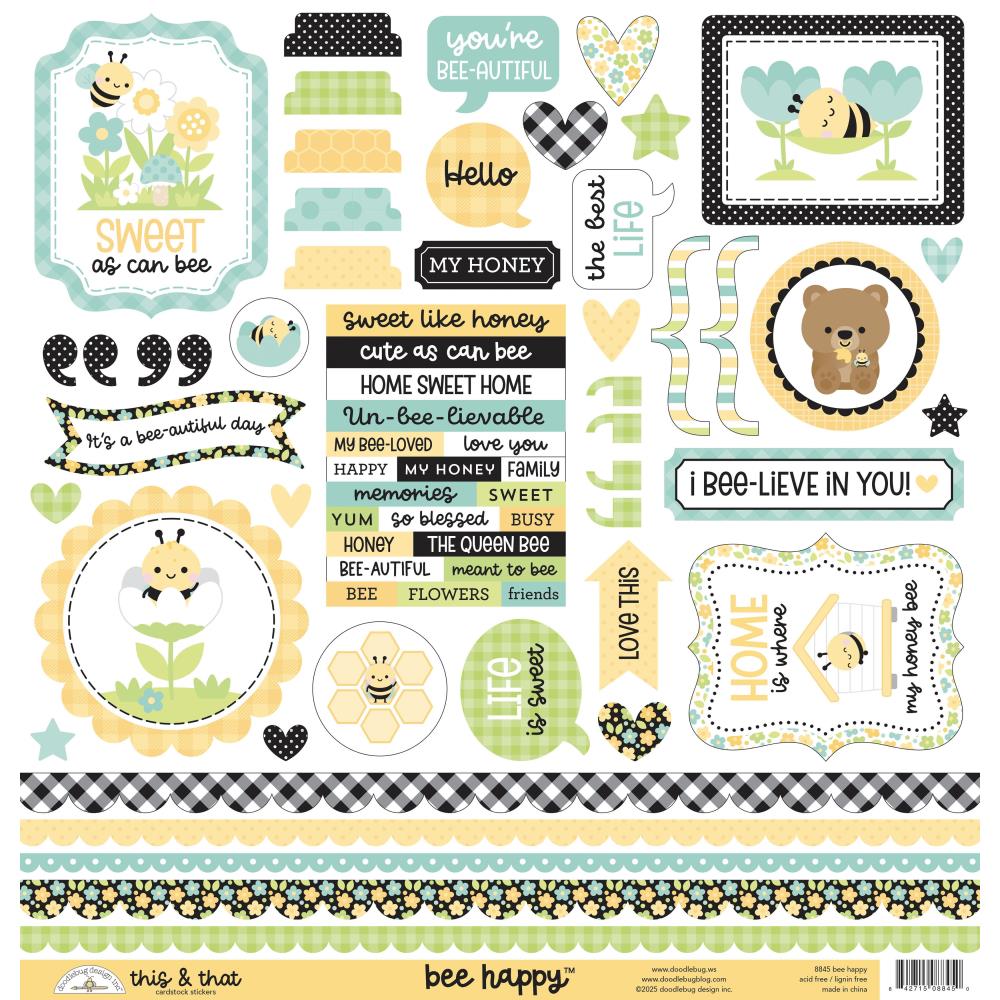 Doodlebug This & That Cardstock Stickers - Bee Happy