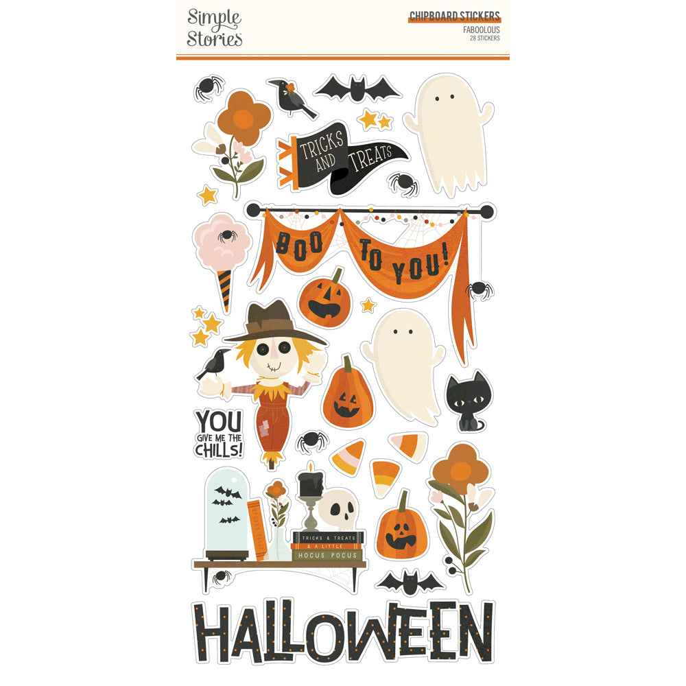 FaBOOlous - 6x12 Chipboard	28 Chipboard Stickers