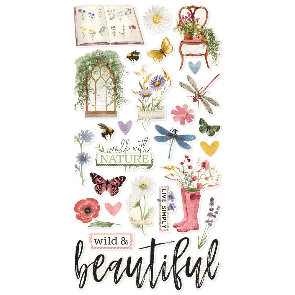 Simple Vintage Meadow Flowers - 6x12 Chipboard