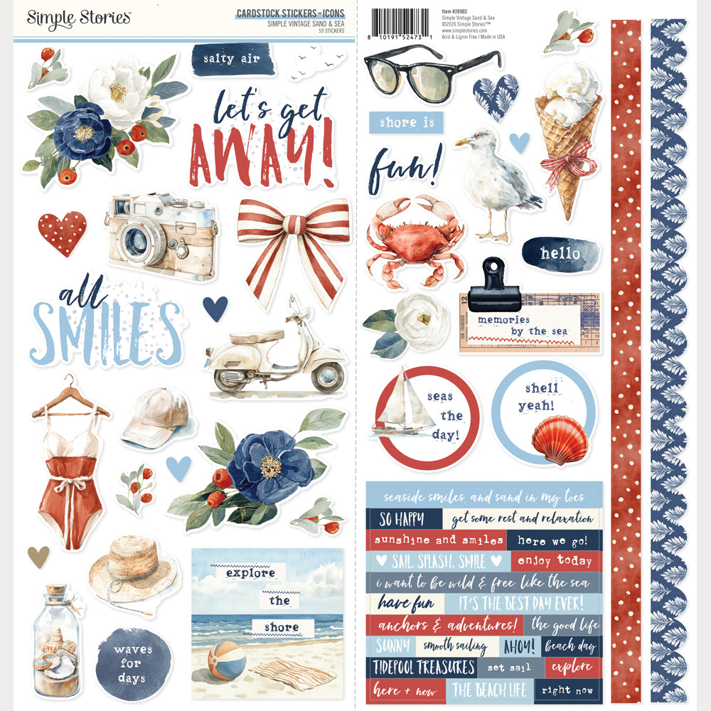 Simple Vintage Sand & Sea - Cardstock Sticker Icons