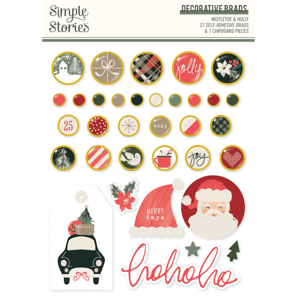 Simple Stories - Mistletoe & Holly Decorative Brads **PRE-ORDER**