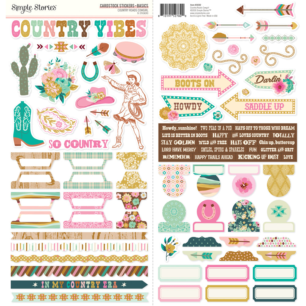 Simple Stories - Country Roads Cowgirl Cardstock Stickers Basics **Pre-Order**
