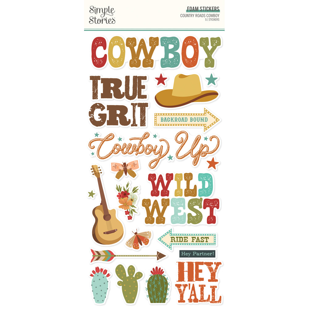 Simple Stories - Country Roads Cowboy  Foam Stickers **Pre-Order**