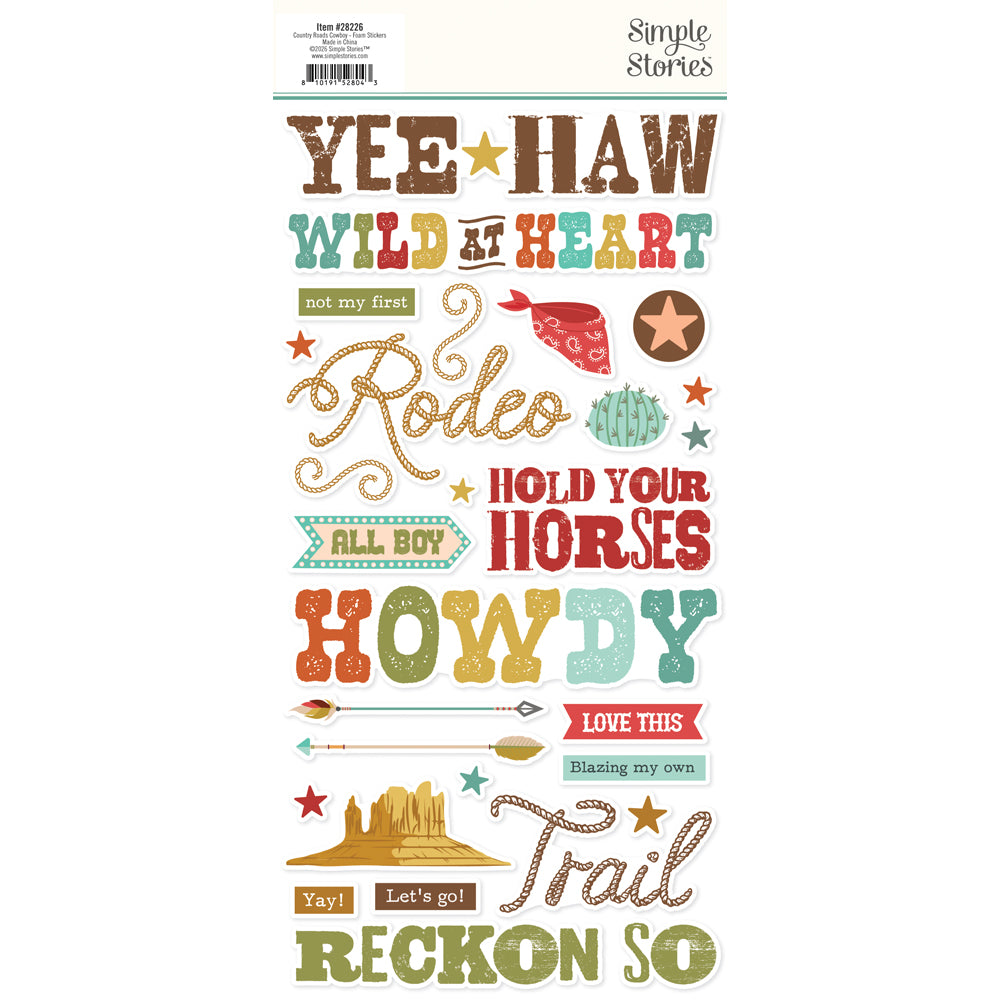 Simple Stories - Country Roads Cowboy  Foam Stickers **Pre-Order**