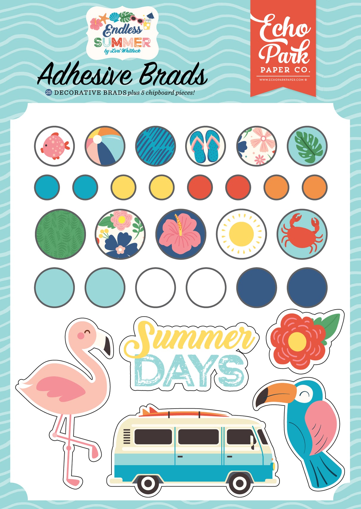 Echo Park Adhesive Brads - Endless Summer