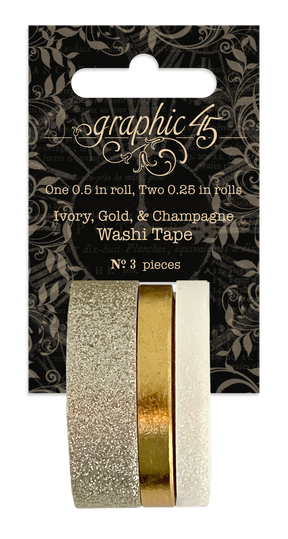Glitter & Gloss Washi Tape Set – Ivory, Gold, & Champagne