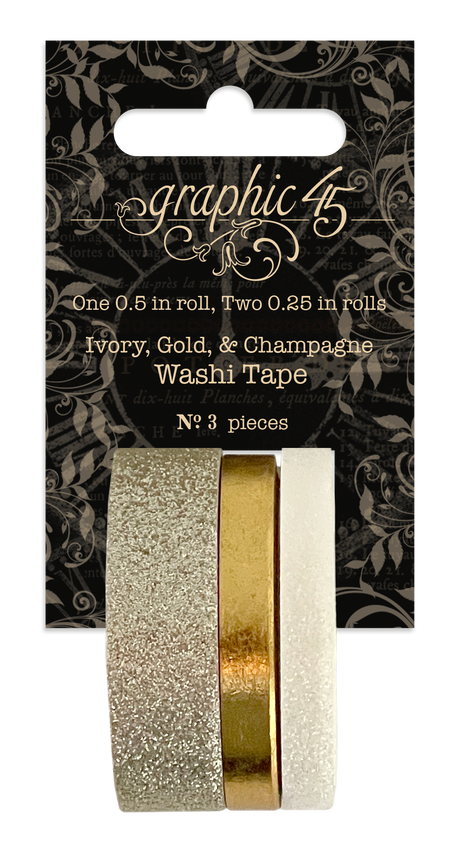 Glitter & Gloss Washi Tape Set – Ivory, Gold, & Champagne