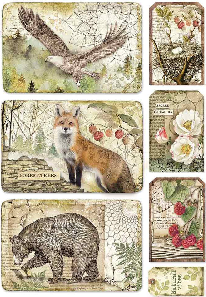 Framed Eagle, Bear & Fox Stamperia Rice Paper Sheet A4