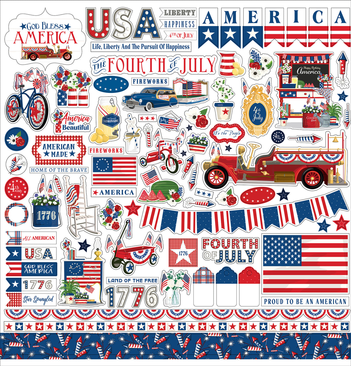God Bless America Element - 12 x 12 Cardstock Stickers