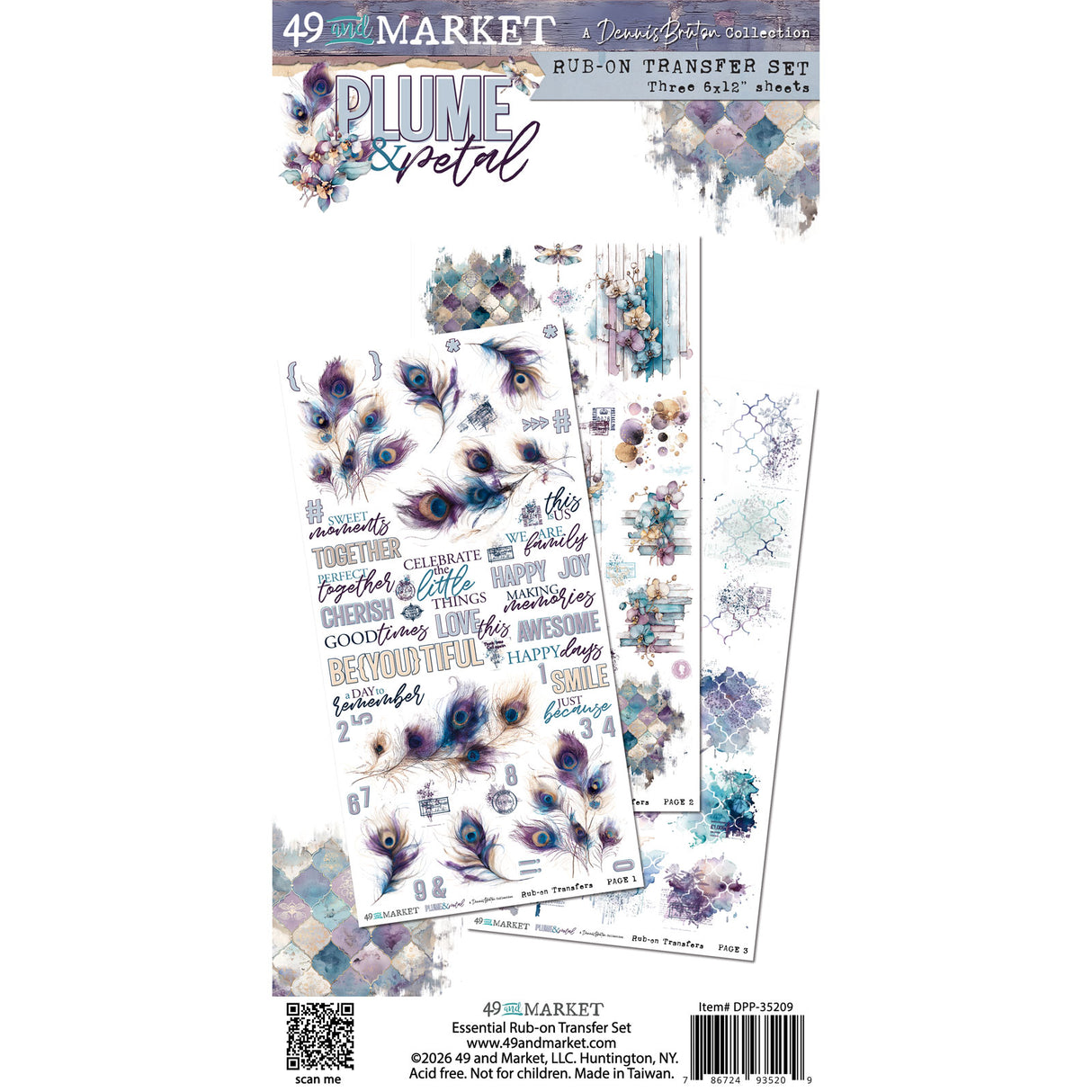 49 and Market 6 x12 Blendable Rub-on Transfer Set  - Plume & Petal
