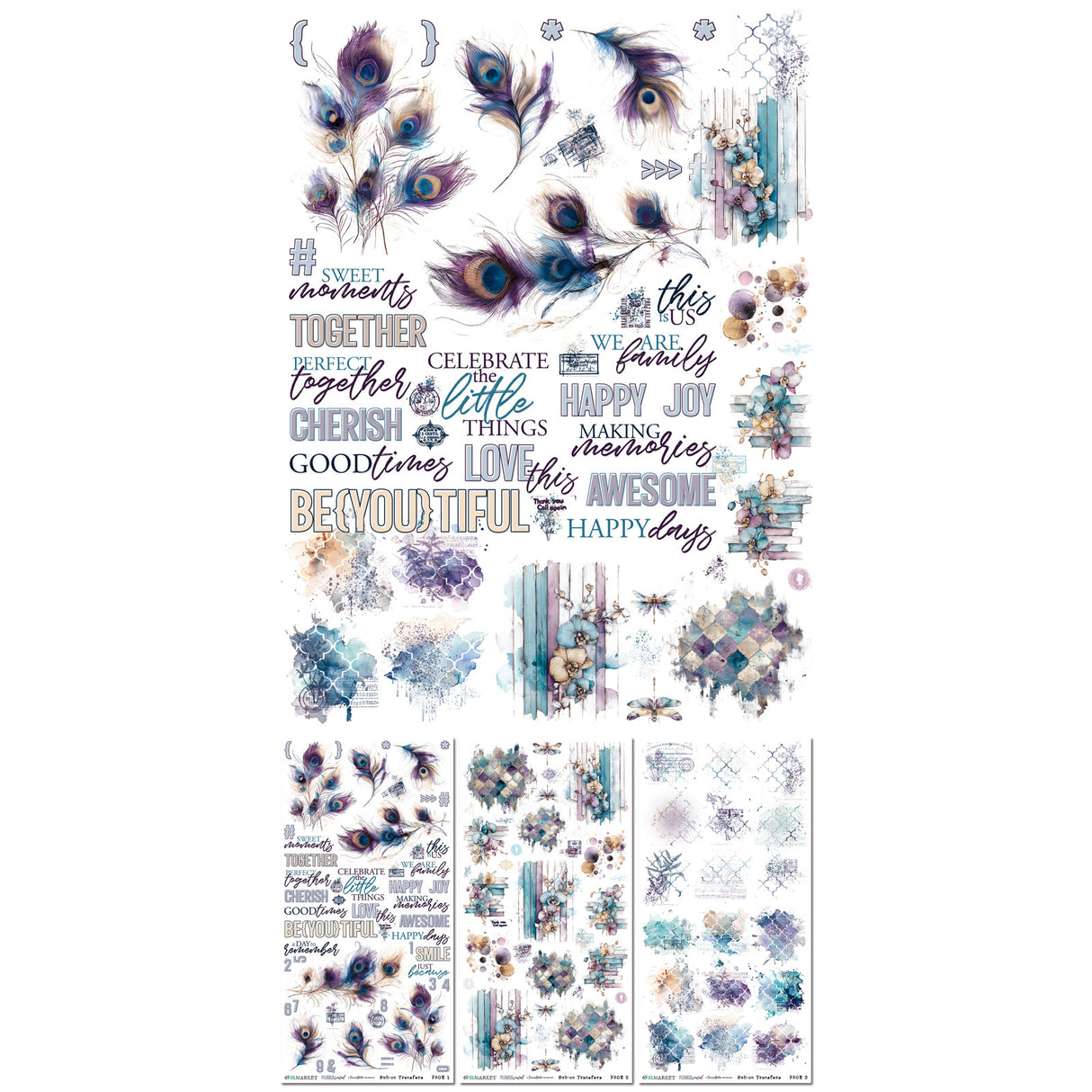 49 and Market 6 x12 Blendable Rub-on Transfer Set  - Plume & Petal