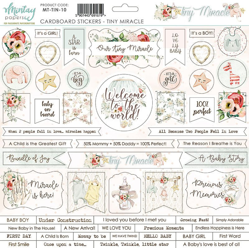 Tiny Miracle 12x12 Cardboard Stickers by Mintay Papers