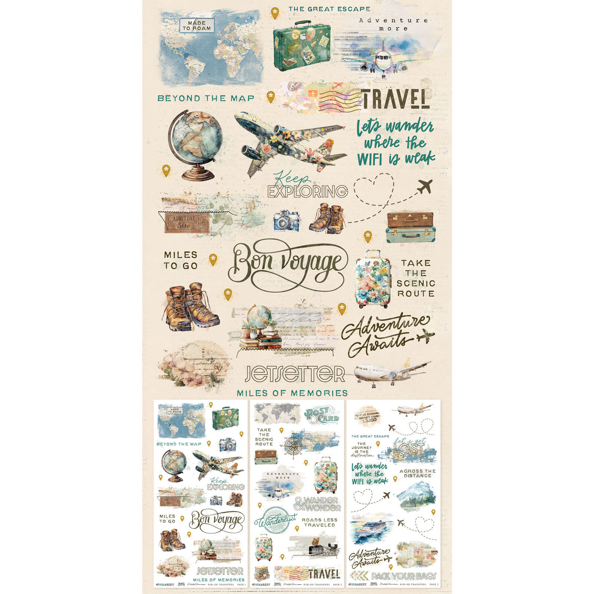49 and Market 6 x12 Blendable Rub-on Transfer Set - Travel Diaries