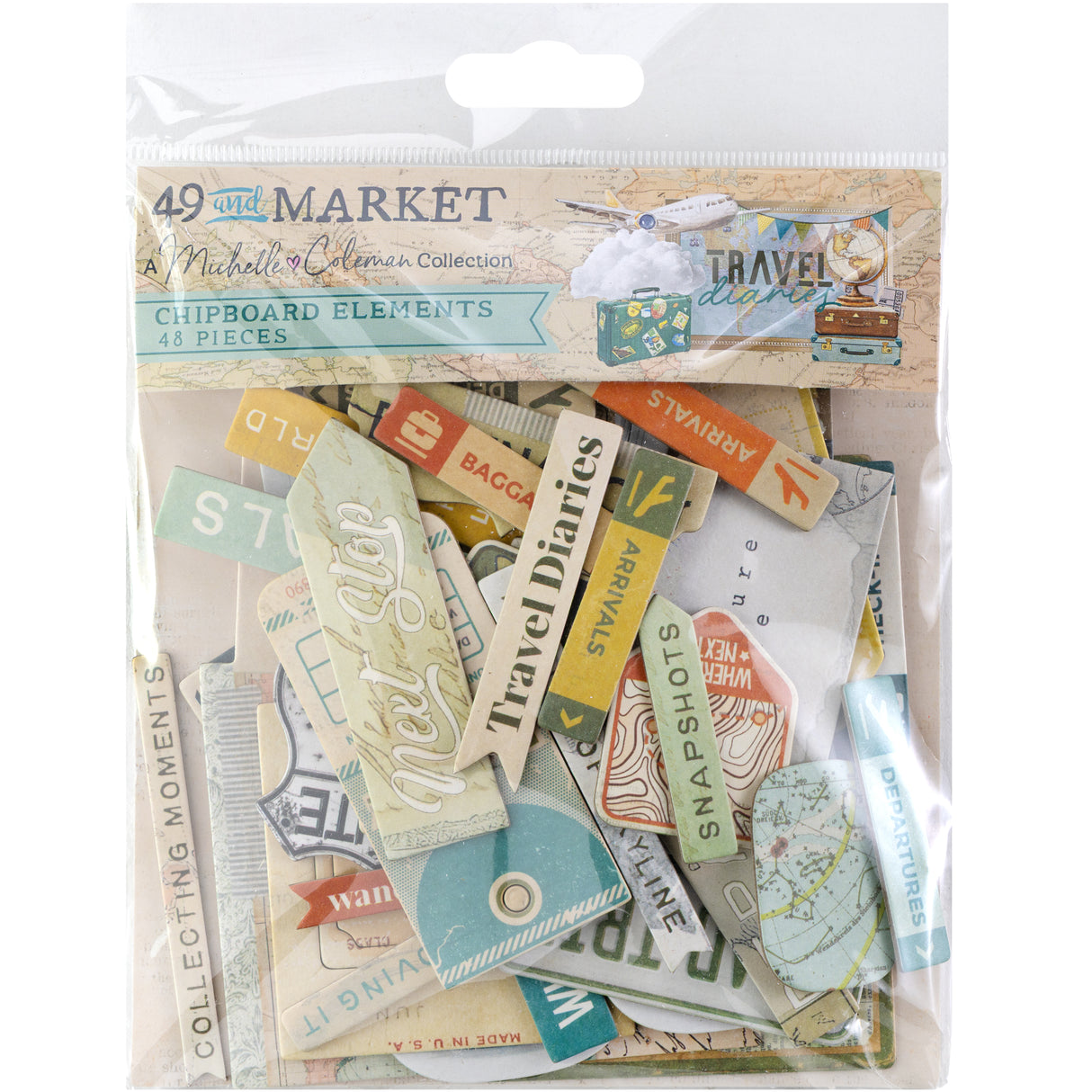 49 and Market Chipboard Elements - Travel Diaries