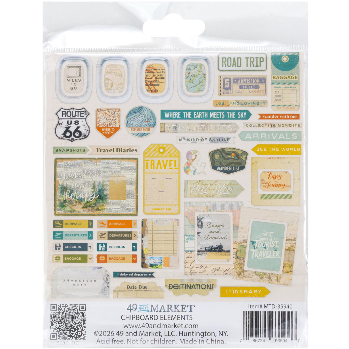 49 and Market Chipboard Elements - Travel Diaries