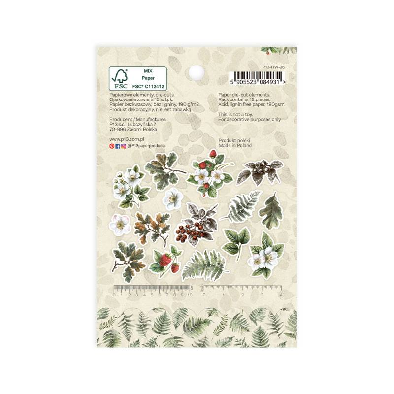 Ephemera set - Into the Woods - Flowers and leaves, 15pcs